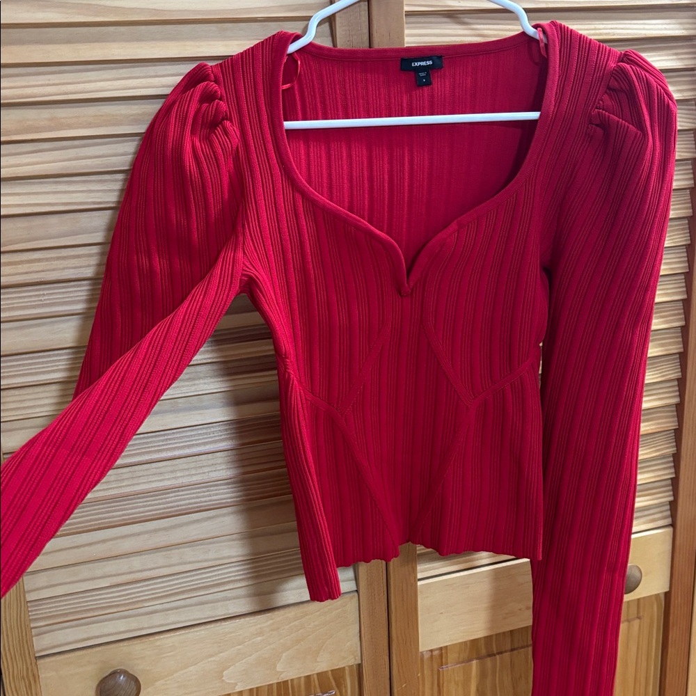 Express Vibrant Red Ribbed Blouse